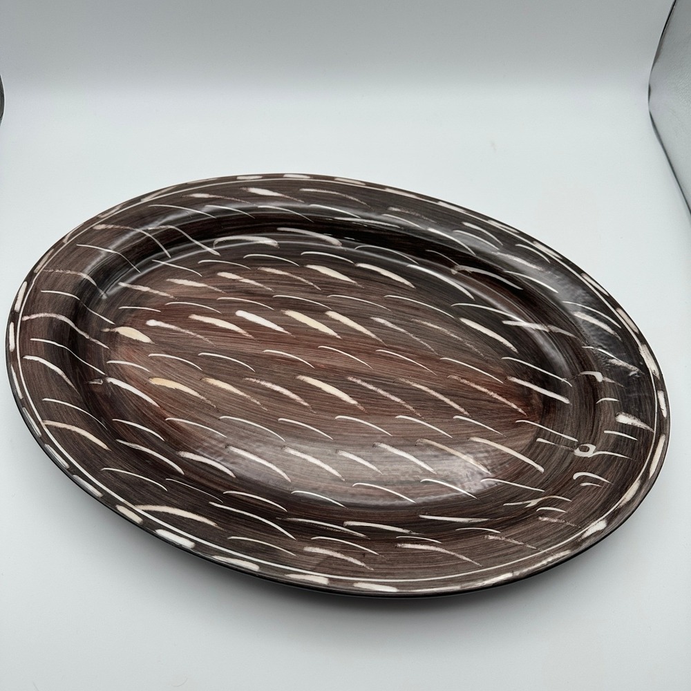 Vietri Moda Quill Oval Platter Large Brown White Made in Italy Pottery Serving